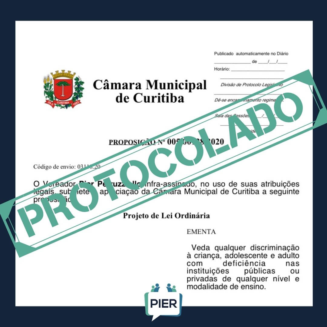 Protocolado PL para coibir preconceito contra pessoas com deficiência nas escolas de Curitiba